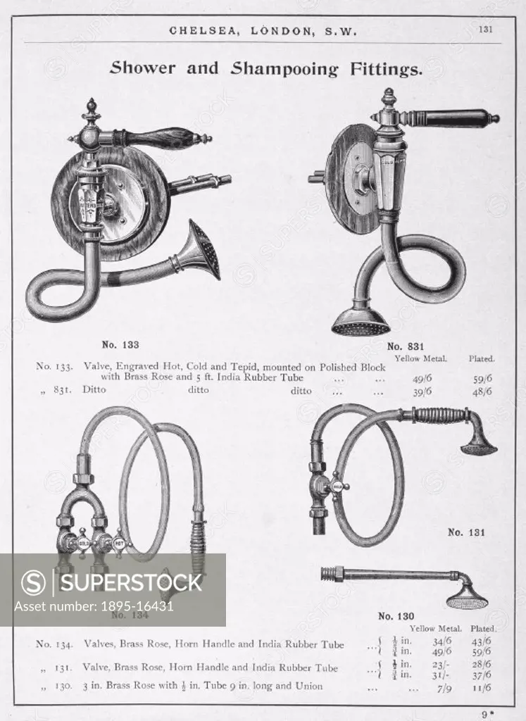 Engraving from the catalogue of Thomas Crapper and Company. Thomas Crapper (1837-1910) started a plumbing business in Chelsea, London in 1861, and pio...