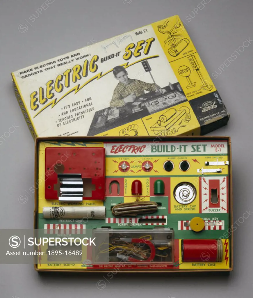 Model E-1 set, made by the Electric Games Company of Massachusetts, United States. An interactive science kit designed to be suitable for use by a you...