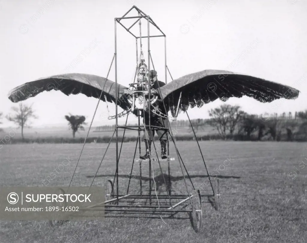 Edward P Frost´s early elaborate but unsuccessful ornithopter made with wings of willow, silk and feathers.