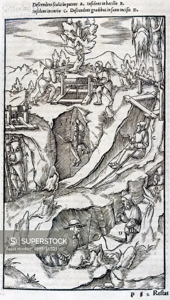 Woodcut taken from ´De Re Metallica´ by Georg Agricola (1494-1555), published in 1556. Agricola was a German mineralogist and metallurgist. He was Ger...