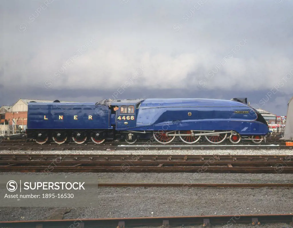 Photograph taken outside the National Railway Museum in York in 1993. This class A4 locomotive was designed by Sir Nigel Gresley (1876-1941) and built...