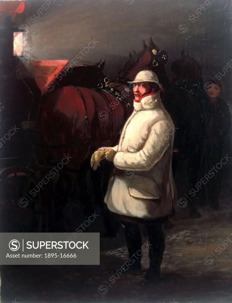 Oil painting by H Alken. The improvement in the road network in the mid 18th century led to the introduction of the mail coach in 1784, providing a co...