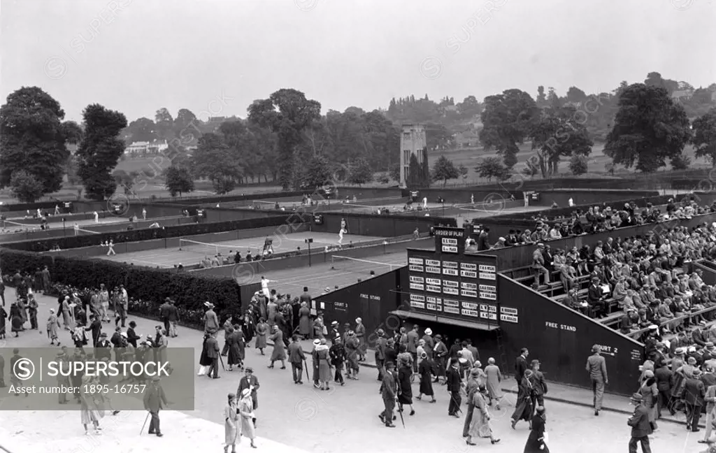 View of the courts at the Wimbledon Tennis Championship, 19 June 1932. Photograph by James Jarche (1891-1965).