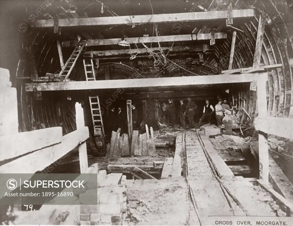 Photograph showing tunnelling work on the Great Northern and City Electric Railway at Moorgate in London.