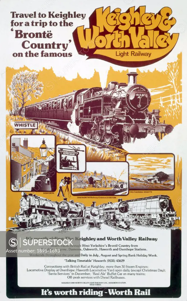 Keighley & Worth Valley Light Railway poster. ´Travel to Keighley - for a Trip to the ´Bronte Country´ on the famous Keighley & Worth Valley Light Rai...