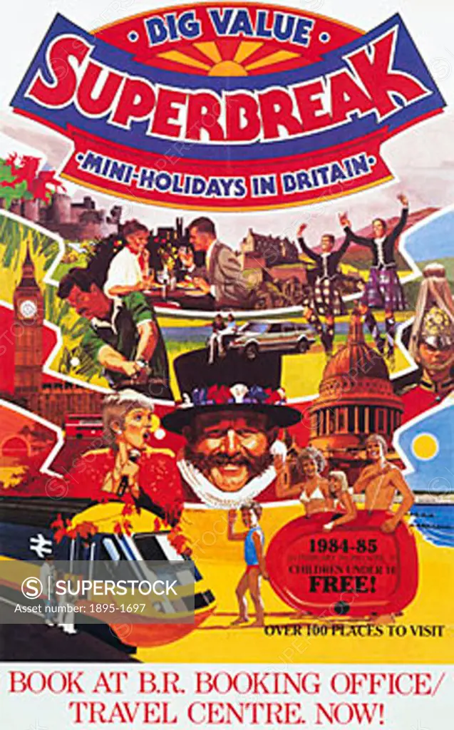 Poster produced for British Rail (BR), promoting holidays to destinations in the British Isles, showing famous British landmarks, including St Paul´s ...