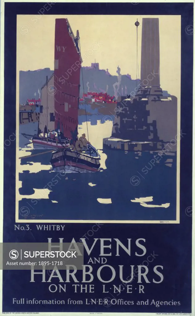 Poster produced by London & North Eastern Railway (LNER) to promote rail travel to Whitby, North Yorkshire. This poster is  third in a series devoted ...