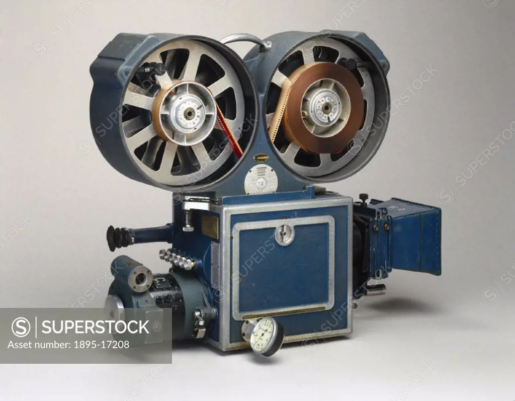 Technicolor camera, c 1940s. This is the type of camera used between 1935 and 1953 for shooting Technicolor motion pictures. It uses three separate fi...