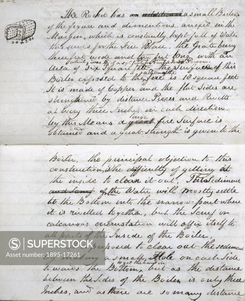 Page 64 and 65 of the notebook belonging to John Urpeth Rastrick (1780-1856) used to record details of the Rainhill locomotive trials in 1829. The Rai...