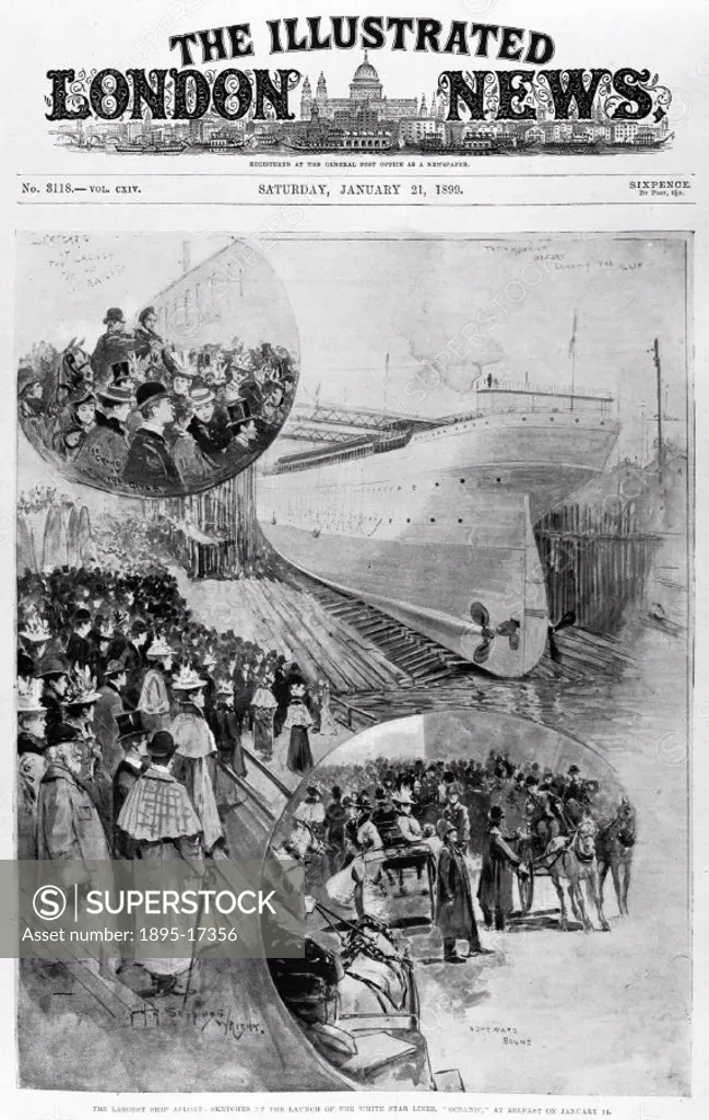 Cover page of the ´Illustrated London News´ (1899). In 1899, the Oceanic replaced Brunel´s ´Great Eastern´ as the longest ship then built. She was bui...