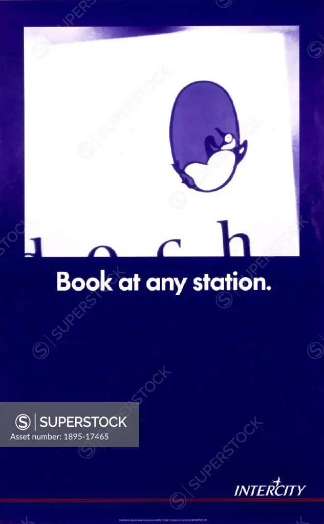Poster produced by Cancol Ltd for British Rail to advertise Intercity services, featuring the Penguin Books symbol resting.