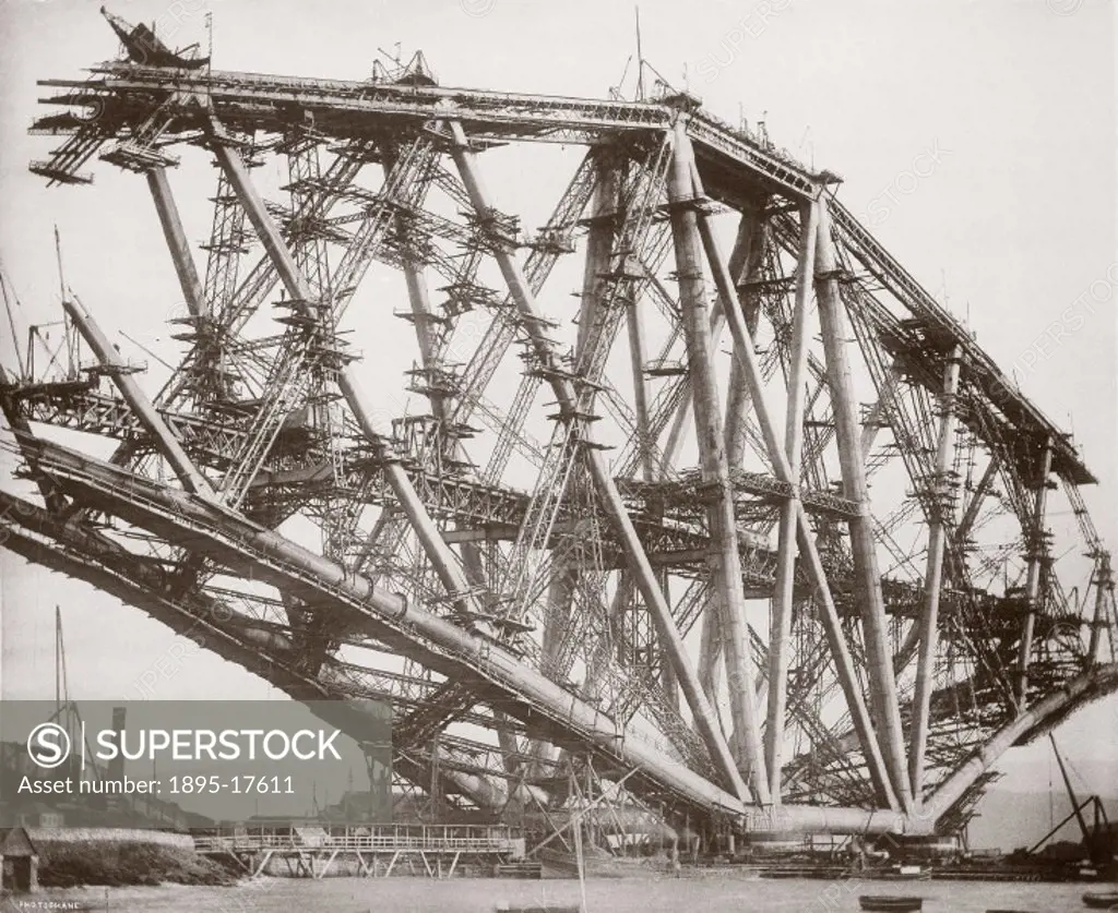 Photograph of the construction of the Forth Railway Bridge in Scotland. Undoubtedly Britain´s most famous railway landmark, The Forth Bridge was opene...