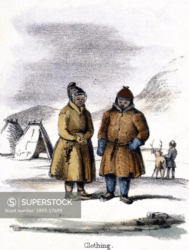 Vignette from a lithographic plate showing Eskimo clothing. Taken from ´The Rein Deer´ in ´Graphic Illustrations of Animals - Showing Their Utility to...