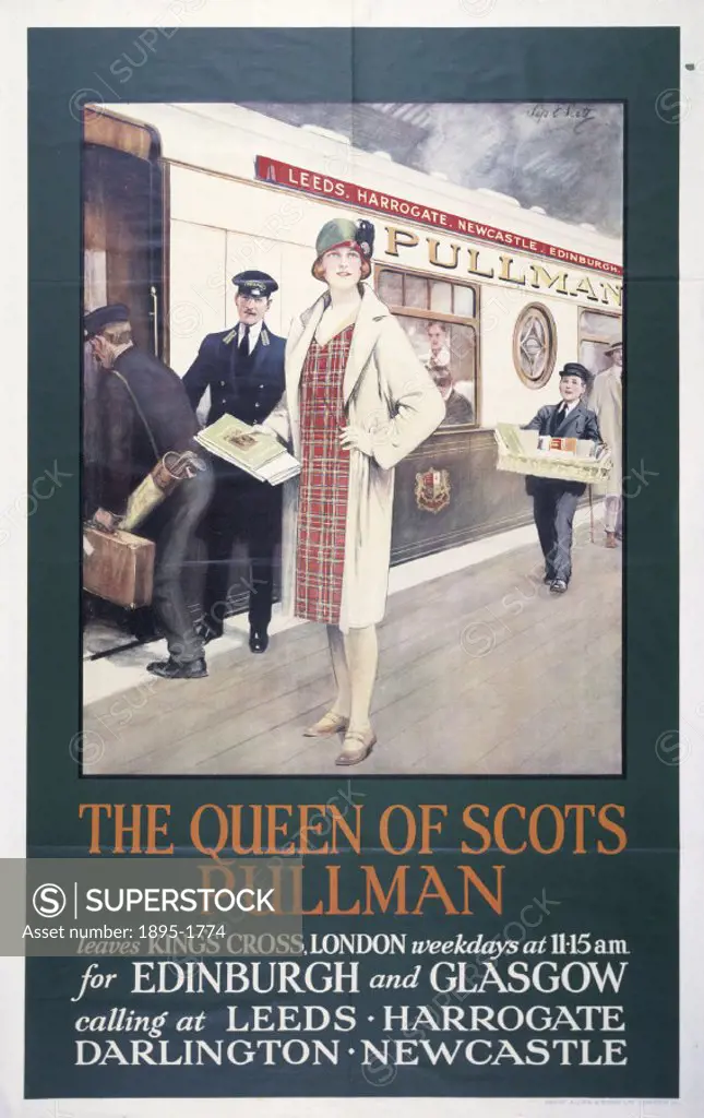 Poster produced for the Pullman Company to promote services between Glasgow/Edinburgh and Kings Cross, London with the ‘Queen of Scots pullman. The ...