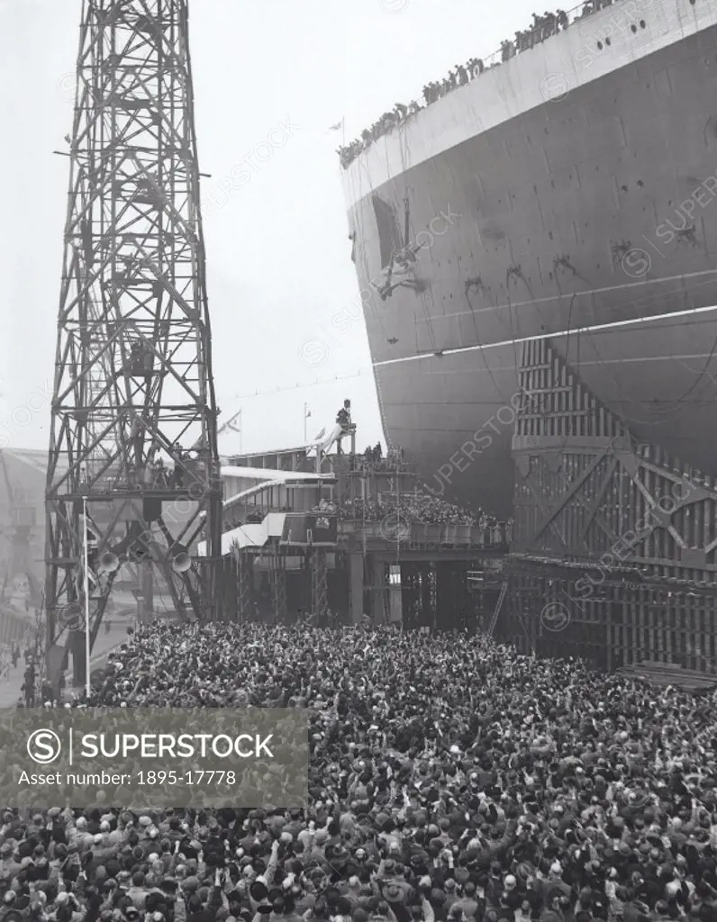 The launch of the Queen Elizabeth in Clydebank, 27 September 1938.