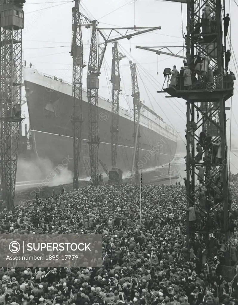 The launch of the Queen Elizabeth in Clydebank, Glasgow, 27 September 1938. Photograph by Edward G Malindine.