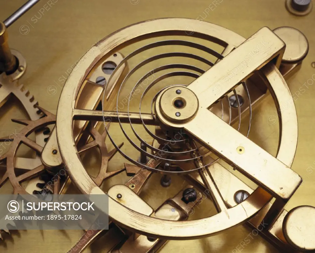Detail of mechanism. This model is an example of the most important type of watch escapement - the balance wheel mechanism. In this mechanism, the imp...