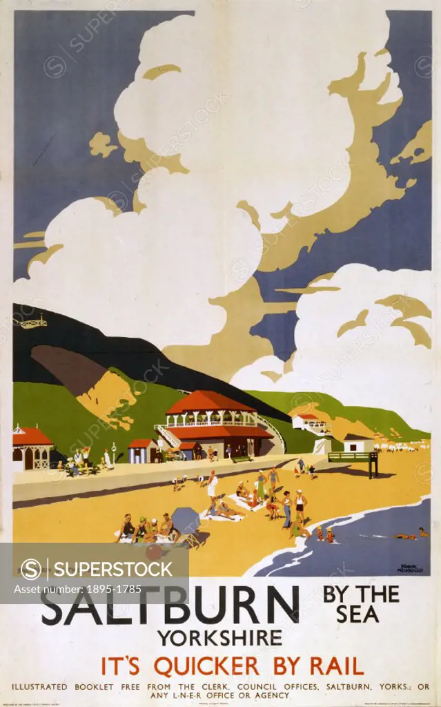 Poster produced by London & North Eastern Railway (LNER) to promote rail services to Saltburn-by-the-Sea, Yorkshire. Artwork by Frank Newbould (1887-1...