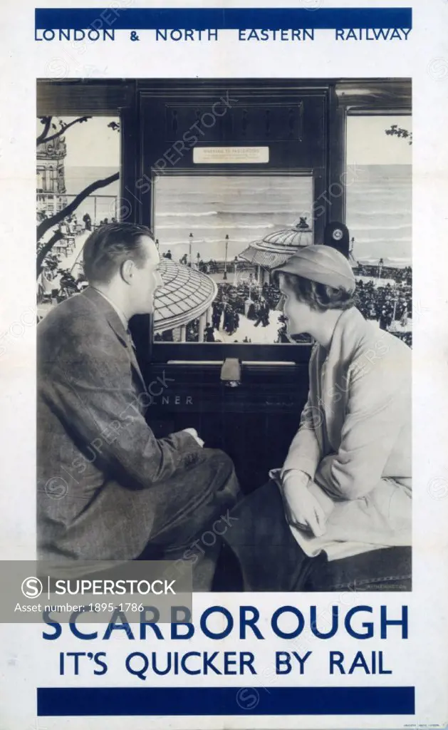 Poster produced for the London & North Eastern Railway (LNER) to promote train services to Scarborough in North Yorkshire. The poster shows a photogra...