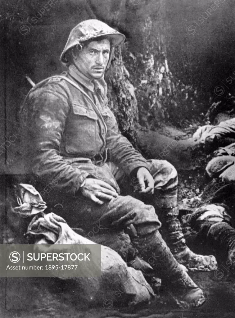 Private John Bailey, Battle of the Somme, 1916. Photograph taken hours before Bailey, of the Sheffield Battalion, died at the Somme. During the first ...