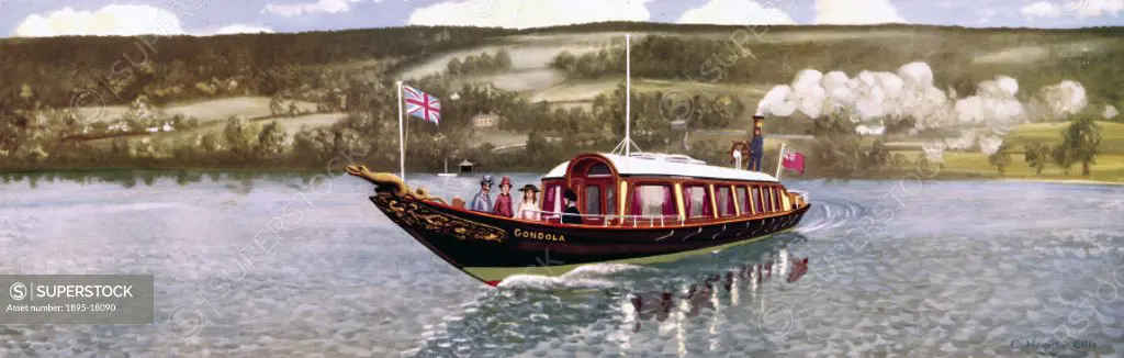 Original painting by Cuthbert Hamilton Ellis for a British Railways (BR) London Midland Railway (LMR) carriage print showing the Furness Railway steam...