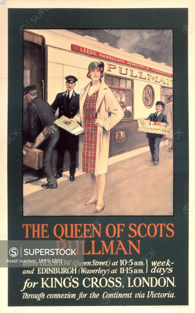 Poster produced for the Pullman Company to promote the pullman service on The Queen of Scots’ between Glasgow/Edinburgh and London. Artwork by Septim...