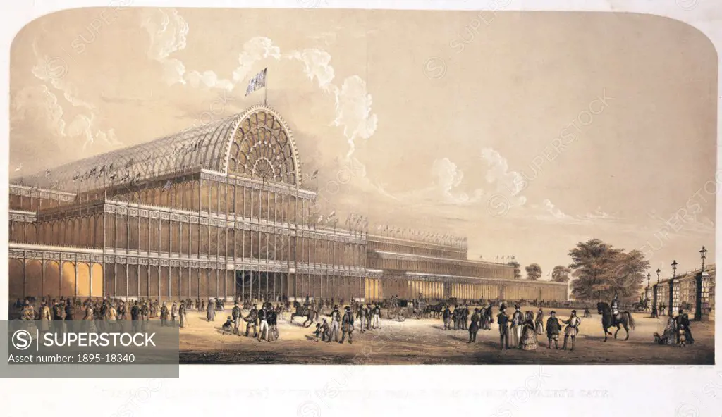 Lithograph after a sketch on stone by Charles Burton. The Crystal Palace was built to house the ´Great Exhibition of the Works of the Industry of all ...