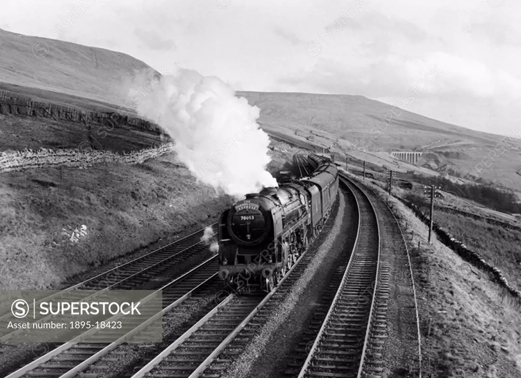 This Britannia Class locomotive is seen here with the northbound Thames-Clyde Express having just passed through Dent Station, Cumbria. Photograph by ...