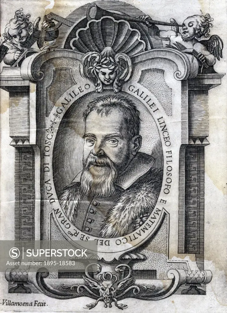Frontispiece portrait engraved by Francesco Villamena, from Galileo´s (1564-1642) masterpiece ´Il Saggiatore´ (The Assayer) published by the Lincean A...