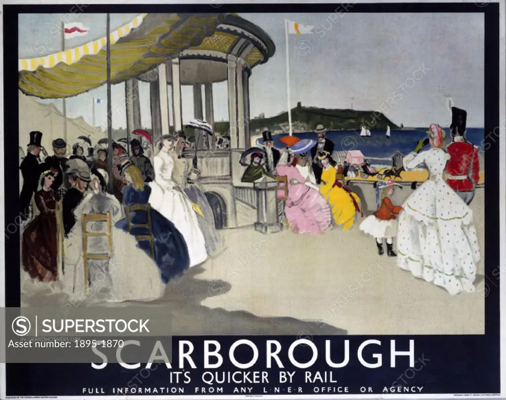 Poster produced by London & North Eastern Railway (LNER) to promote rail travel to Scarborough in North Yorkshire. Artwork by Doris Zinkeisen (1898-19...
