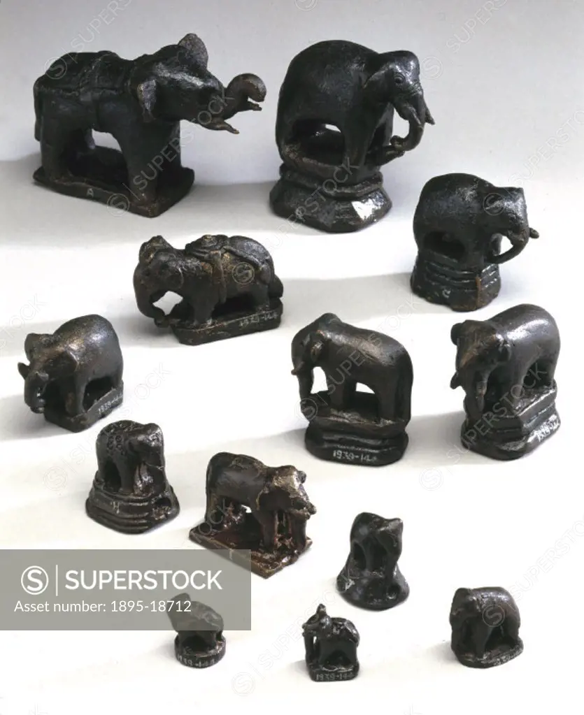 These Elephant weights of various sizes originate from Shan State, in eastern Burma.