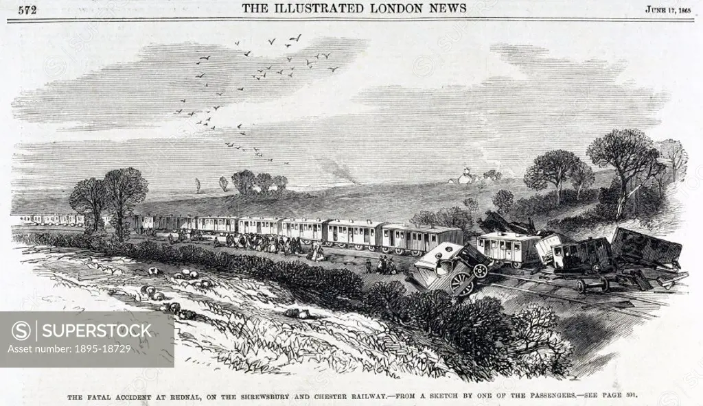 Engraved plate taken from the Illustrated London News’ (1865), showing a sketch made by one of the passengers shortly after the accident. This 32 car...