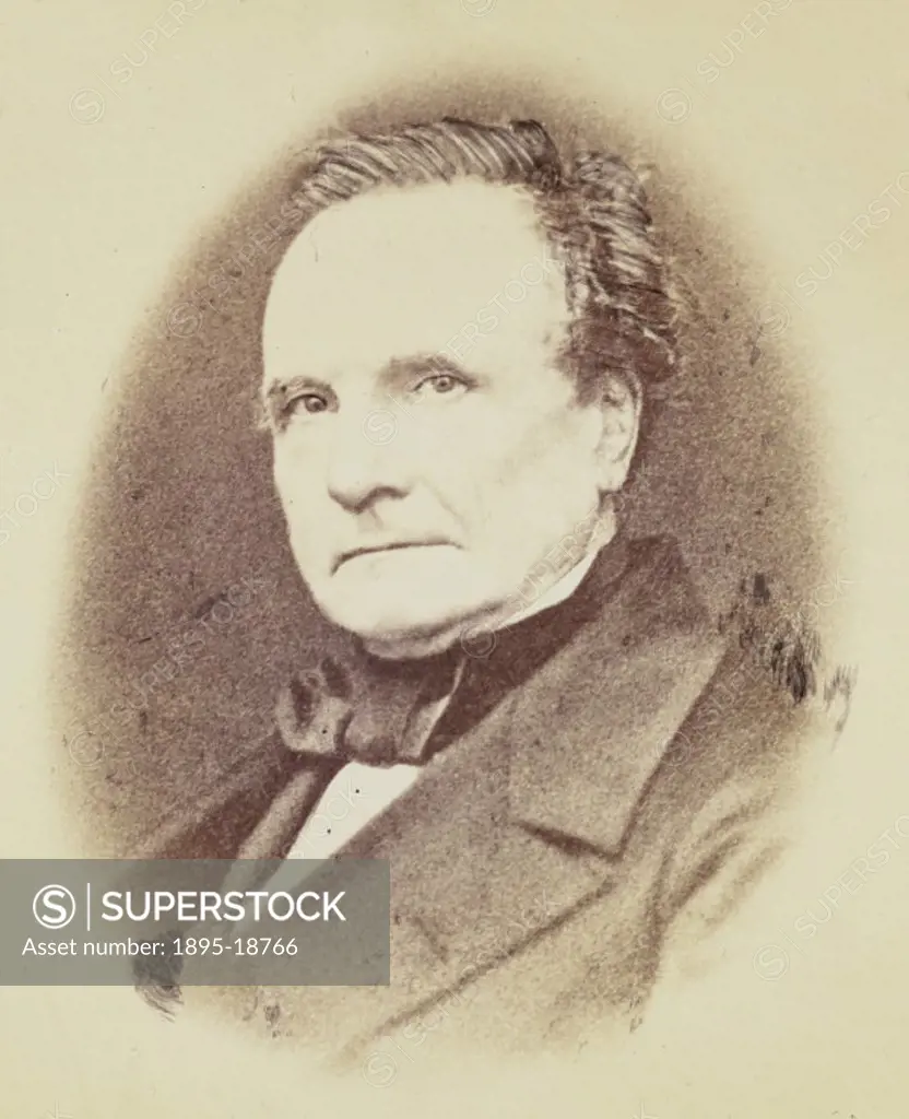 Photogravure after a photograph taken at the fourth International Statistical Congress of 1860 in London. Babbage (1791-1871) was a computer pioneer a...