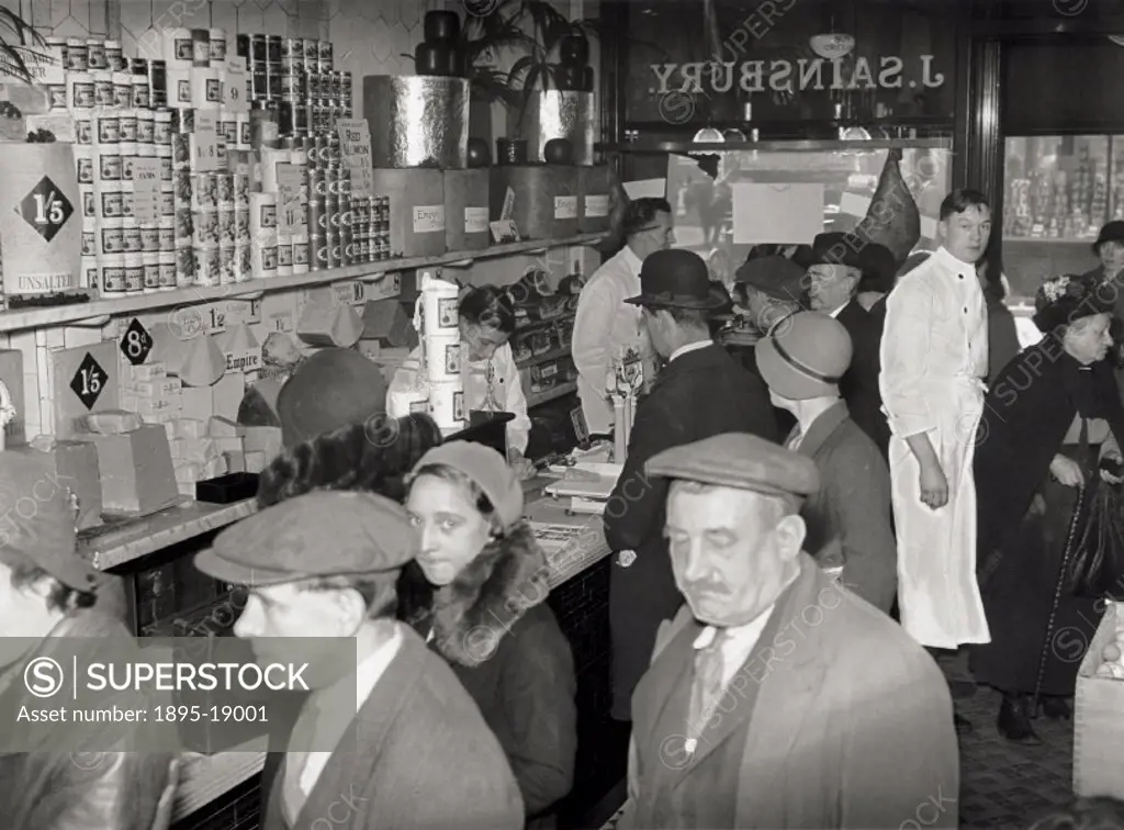 Shoppers waiting to be served at a J Sainsbury store, October 1931.