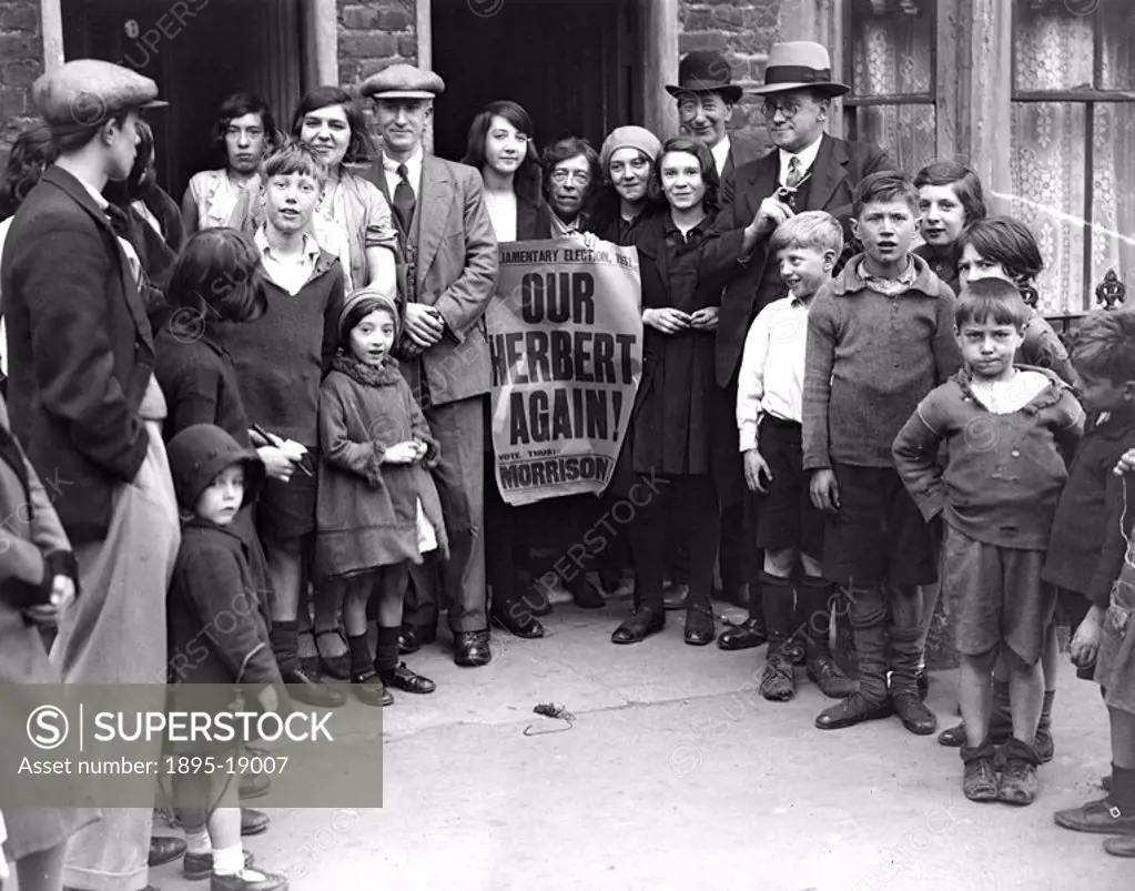 Herbert Morrison with his supporters, London 10 October 1931  Herbert Morrison 1888-1965 Labour candidate for Hackney South, trying to gain support be...
