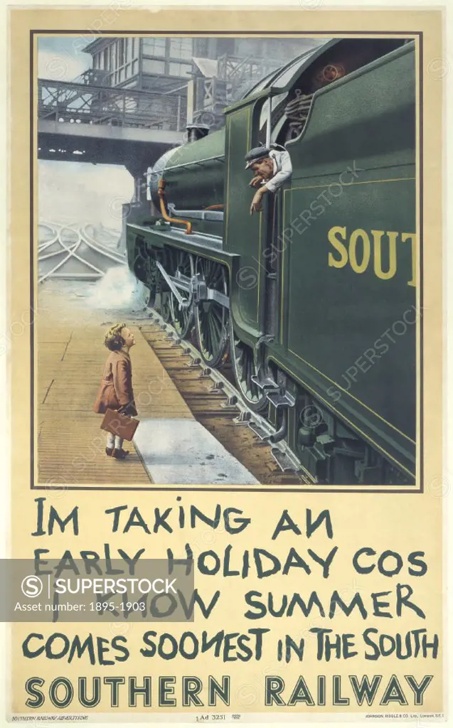 I´m Taking an Early Holiday Cos I Know Summer Comes Soonest in the South´. Poster produced for the Southern Railway (SR) promoting train services to ...