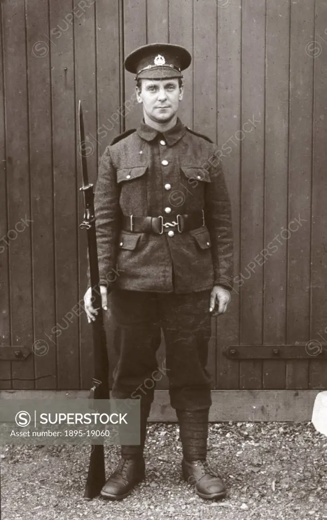 Postcard depicting a soldier of the Essex Regiment. At the outset of the First World War the British Army was an entirely professional volunteer force...