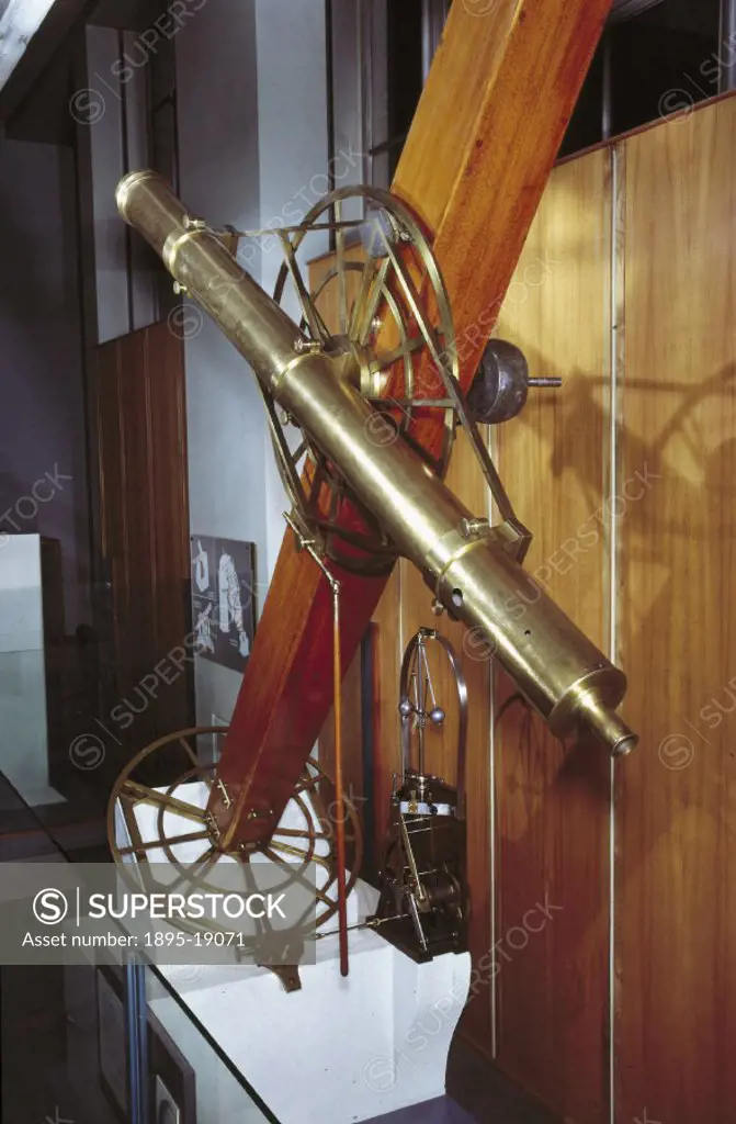 Designed by Reverend R Sheepshanks and made by Dollond of London, this was the first equatorially mounted telescope in England to be driven by clockwo...