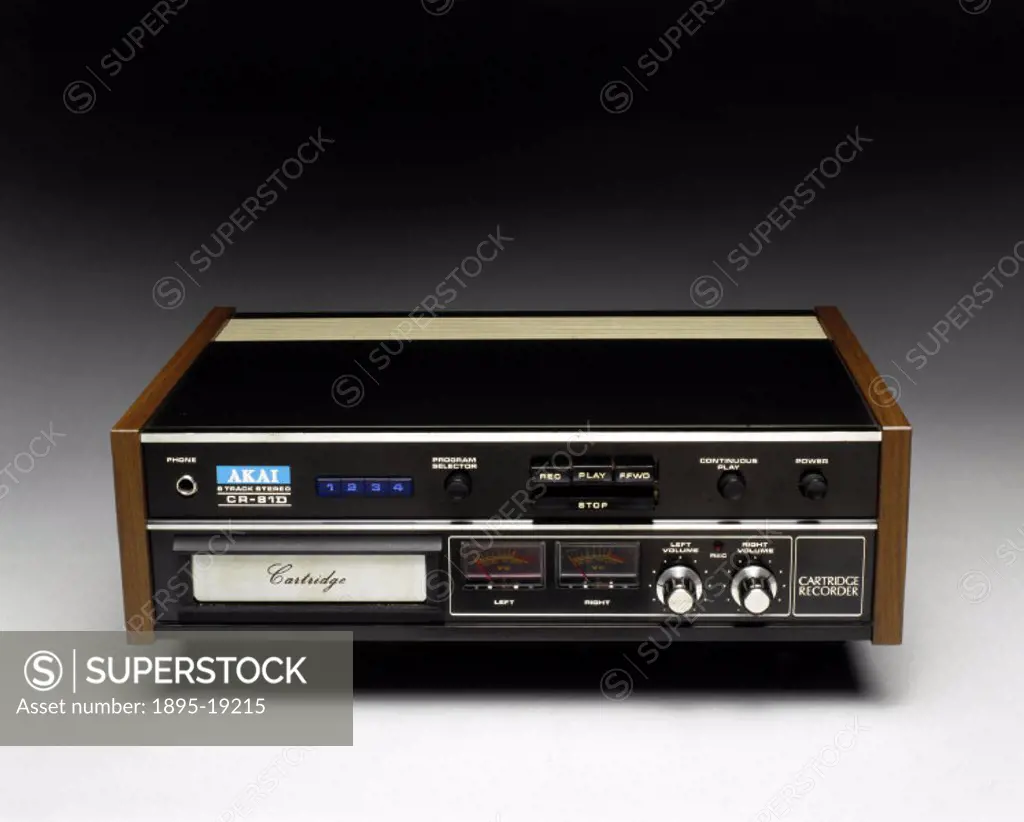 Akai 8-track stereo cartridge tape recorder, 1975.Tape recorder, model CR-81D, serial no Y80809-2195, made in Japan by Akai.