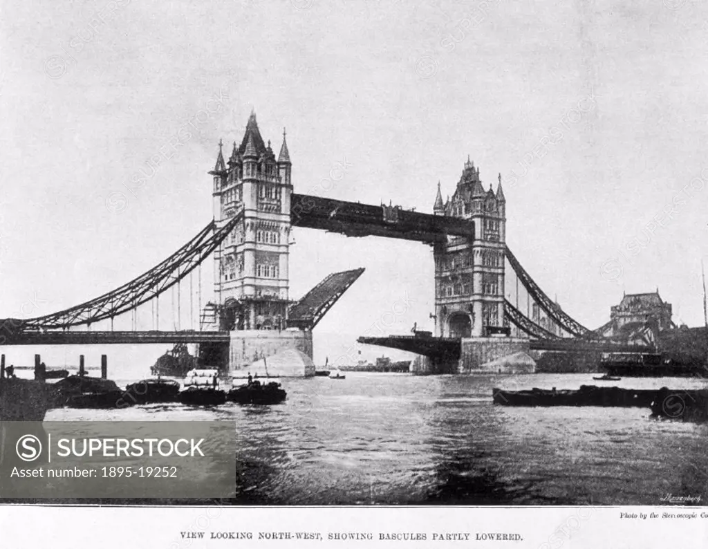 Photograph by the Stereoscopic Company printed in the Illustrated London News’ (1894). Tower Bridge was opened in June 1894 by the Prince of Wales. I...