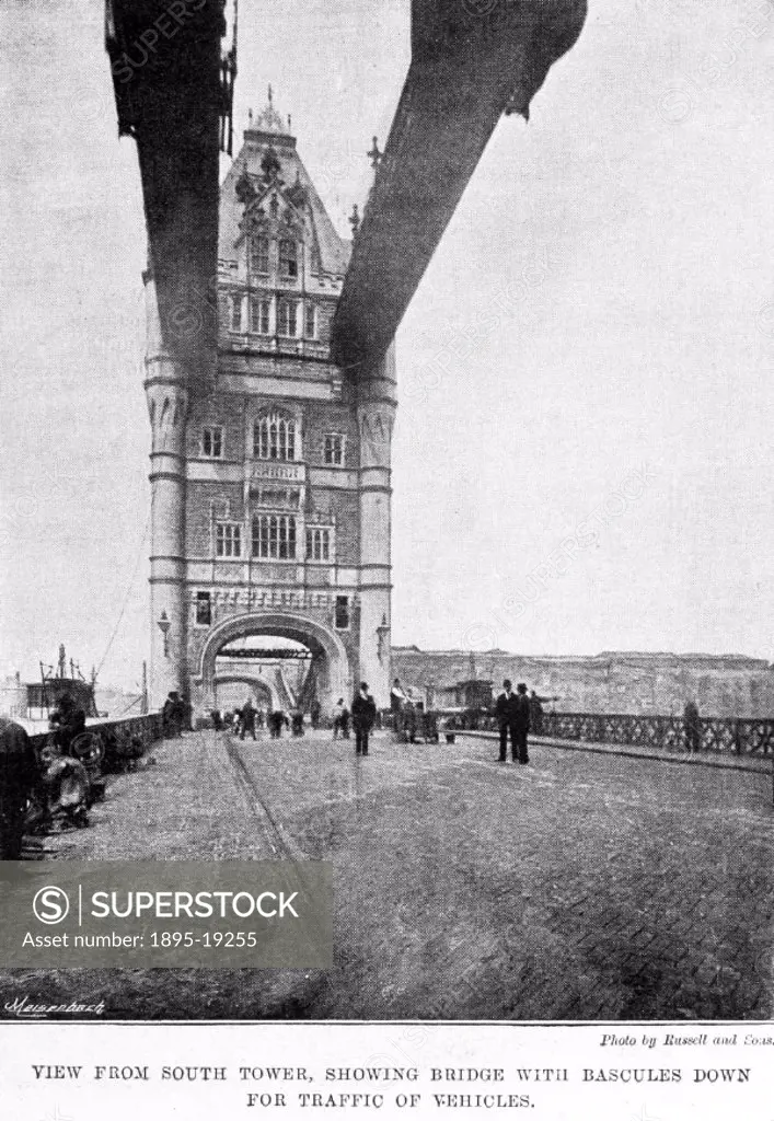 Photograph by Russell and Sons, printed in the Illustrated London News (1894), showing Tower Bridge, London, which was opened by the Prince of Wales i...