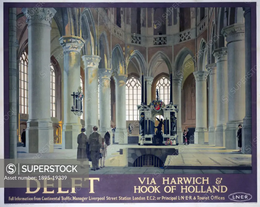 Delft, Via Harwich & Hook of Holland´, LNER poster, 1923-1947. Poster produced for the London & North Eastern Railway (LNER) showing an interior view ...