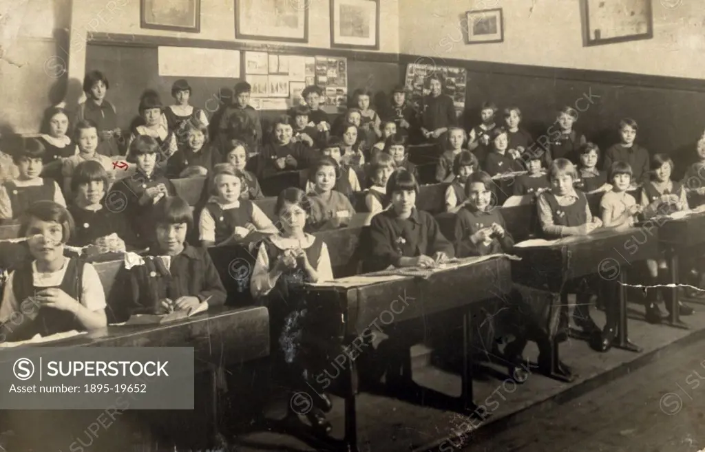 Classroom full of primary school girls, Birmingham, West Midlands, c 1928.
