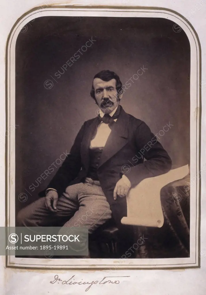 Photograph of Livingstone (1813-1873) who was the first European to discover the Victoria Falls on the river Zambezi in central Africa. It was during ...