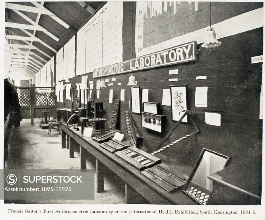 Galton´s laboratory at the International Health Exhibition at the South Kensington Museum. The South Kensington Museum opened in 1857, and later becam...