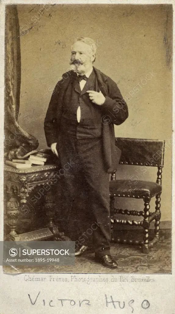 Carte de visite photograph taken by the Ghemar Brothers, photographers to the Belgian King. Victor Hugo (1802-1885) was a central figure of the Romant...