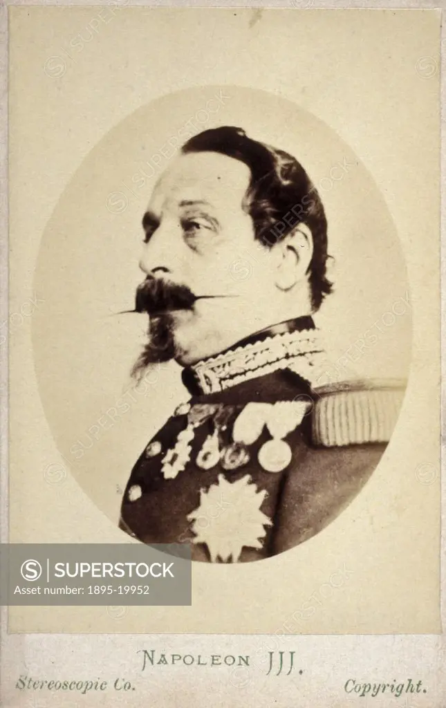 Carte de visite photograph by the Sterescopic Company, London. Napoleon III (1808-1873) assumed the title of Emperor of France in 1852, and the follow...