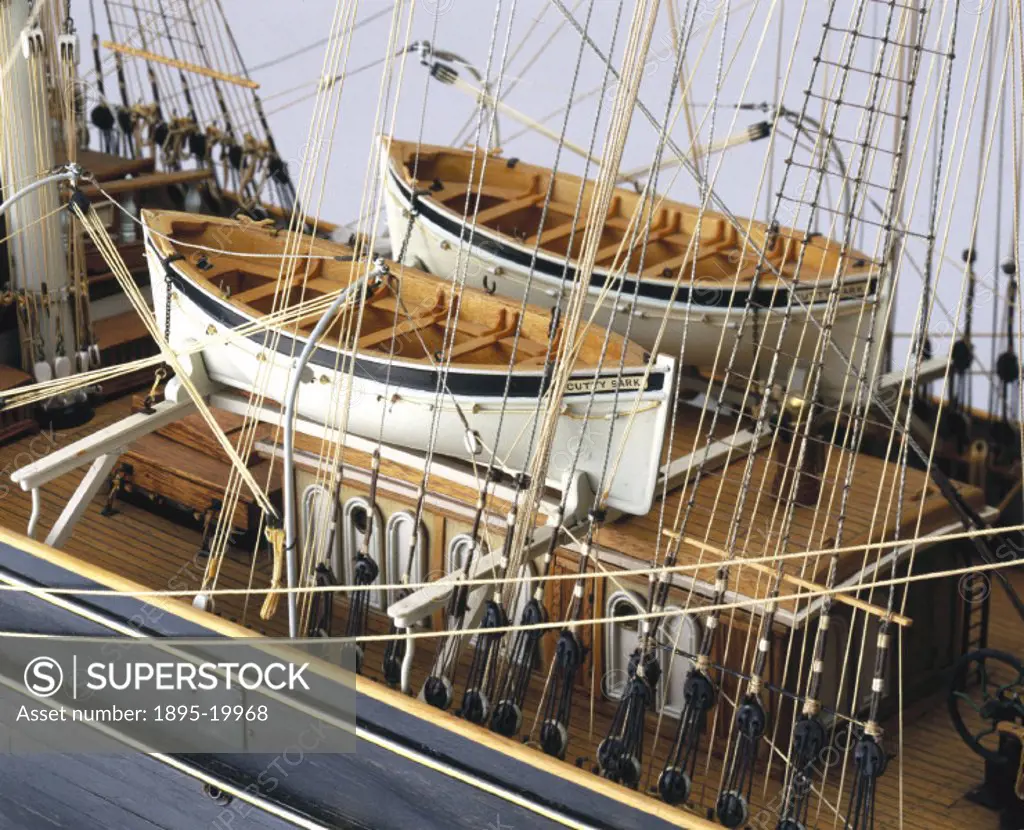 Model, detail. After an evolution of 5000 years, the sailing ship reached near perfection in the clipper ship of the mid-19th century. Clippers could ...