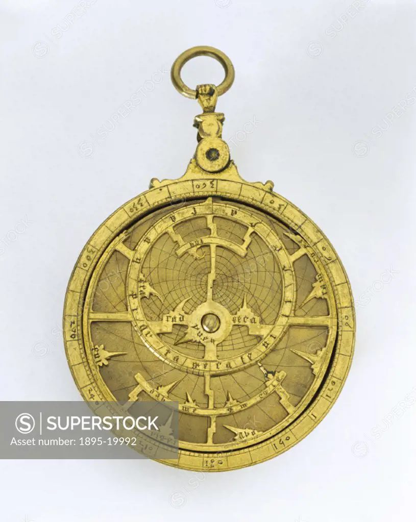 This unsigned brass astrolabe is thought to originate from the region of Andalusia in Moorish Spain. An astrolabe is in essence a model of the univers...