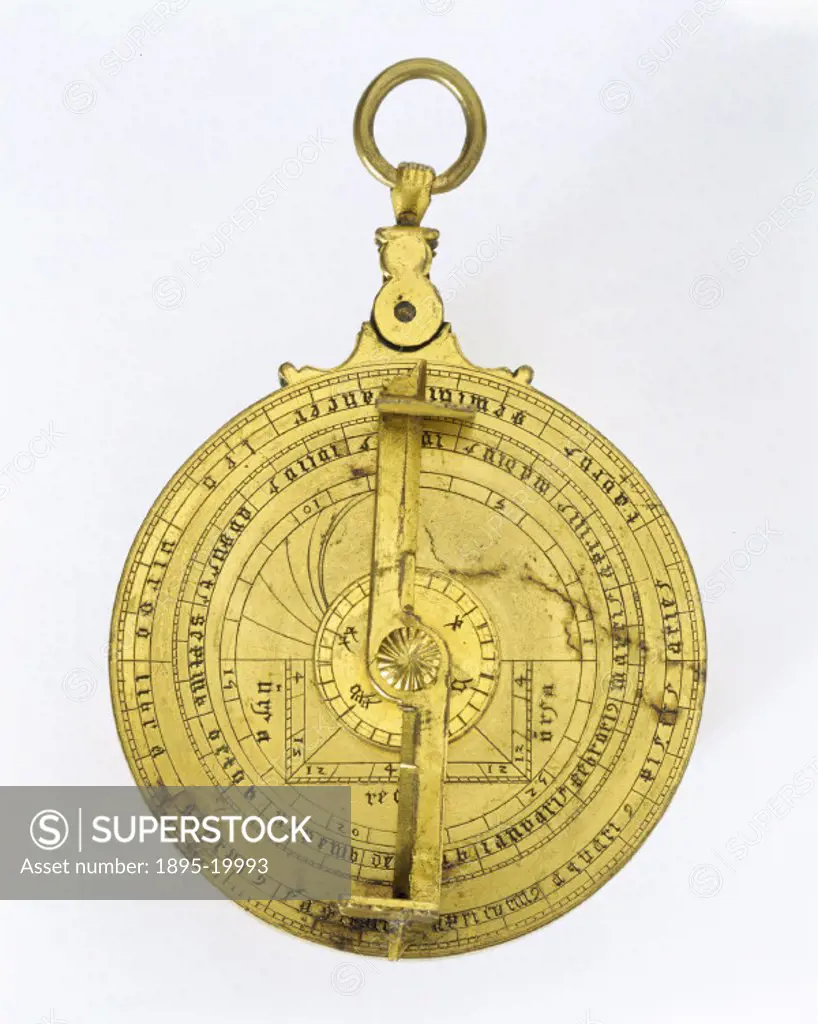 This unsigned brass astrolabe is thought to originate from the region of Andalusia in Moorish Spain. An astrolabe is in essence a model of the univers...